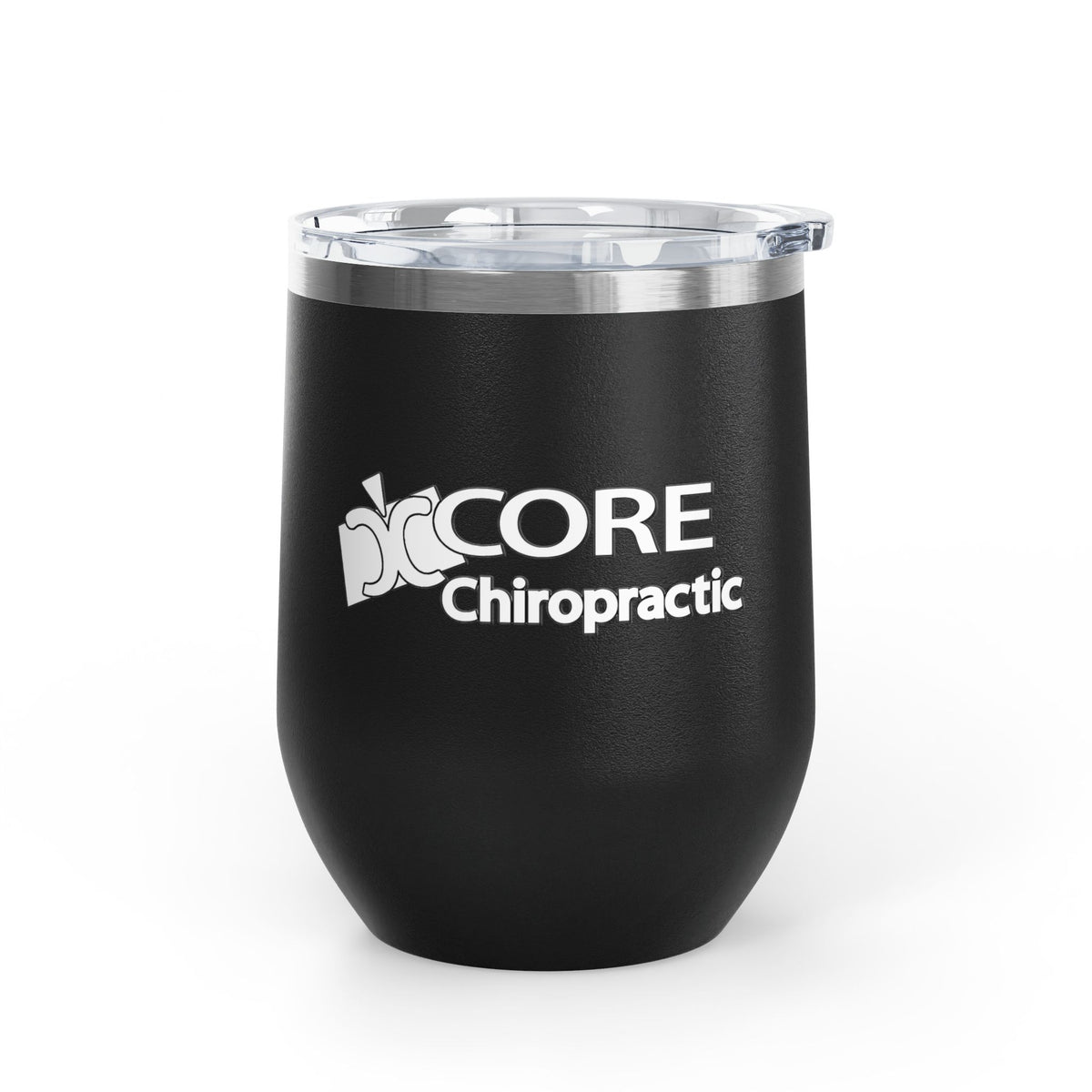 It's A No-Brainer - CORE Chiropractic 12oz Wine Tumbler — Insulated Black Stemless Cup with Logo